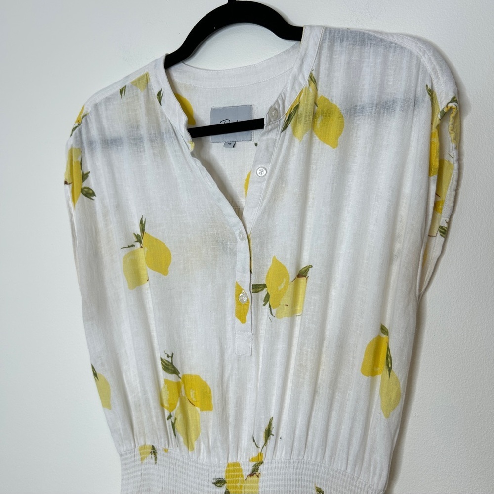 Rails Angelina Double-Tiered Linen Mini Dress In Citronnade Lemon Print XS - Picture 6 of 11